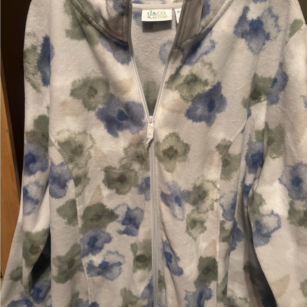 Floral Fleece Zip-Up Hoodie - Blue and Green by d&co.
